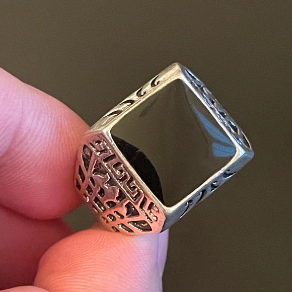 Natural black obsidian S925 silver ring size 11 - Picture 6 of 8